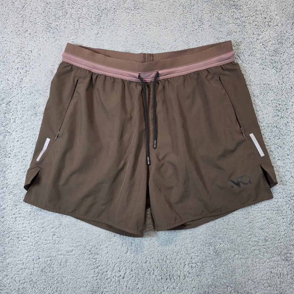 NFQ Running Shorts Mens Large Brown 4" Inseam Lined Zipper Pockets Athletic